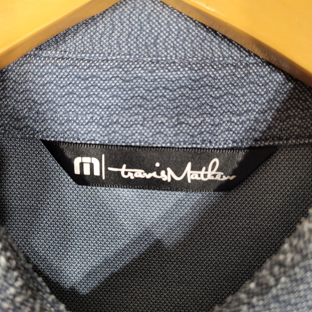 Travis Mathew Polo Mens M Blue Textured Pima Cotton Short Sleeve Golf Shirt - Picture 3 of 10